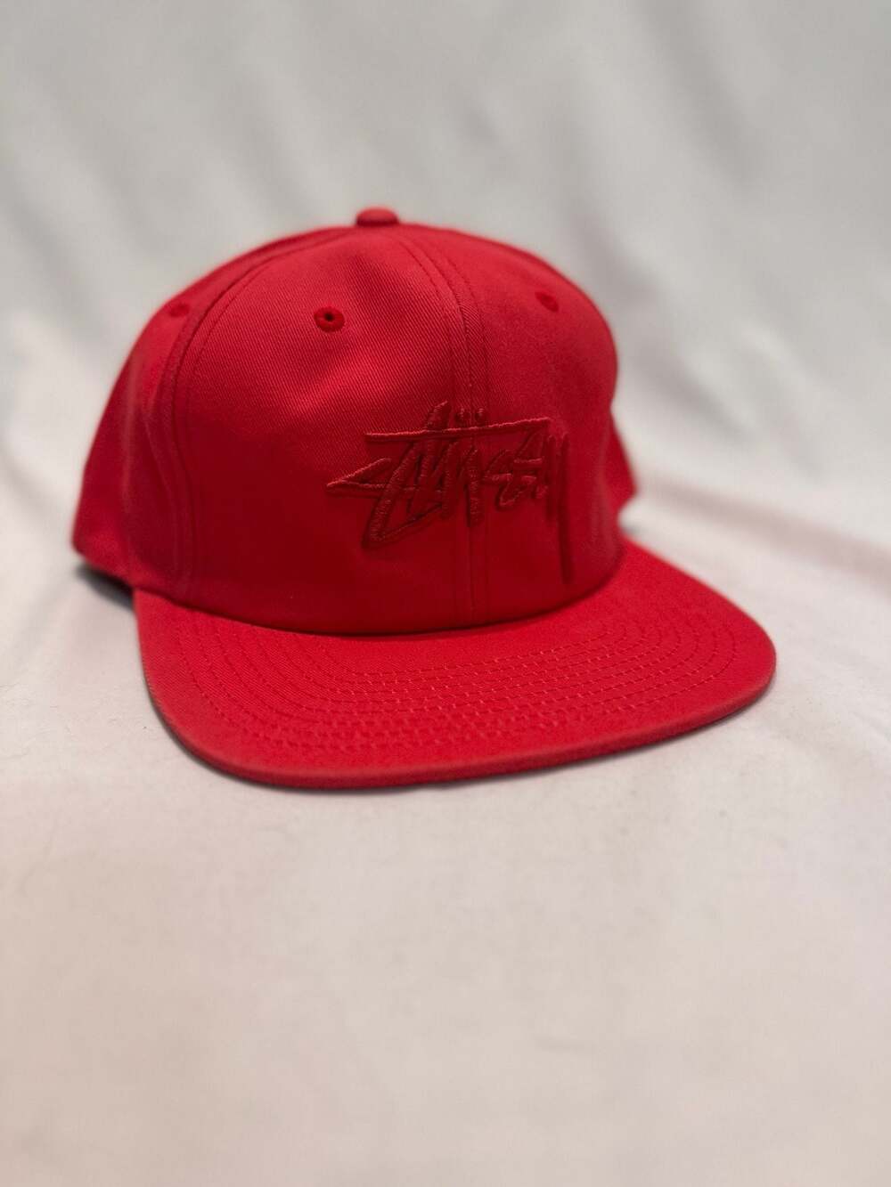 Stüssy Red Tonal Script Logo Snapback Hat One Size
